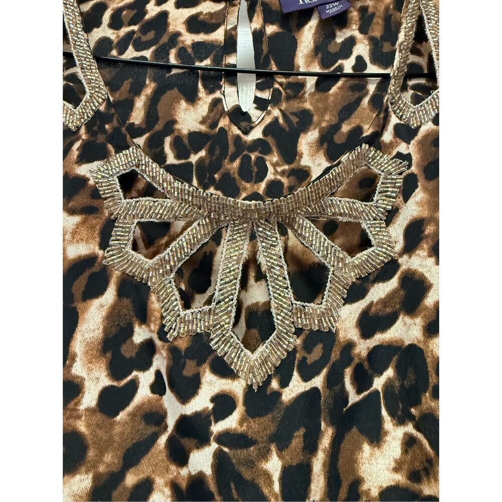 Roaman’s Leopard Print Seed Beaded Blouse sz 22W